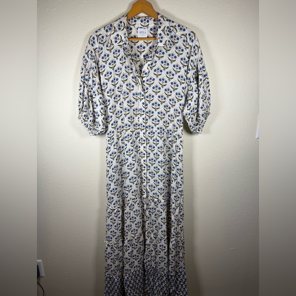 Misa Los Angeles Daniela Floral Maxi Puff Sleeves Button Front S Cottagecore - Picture 7 of 12